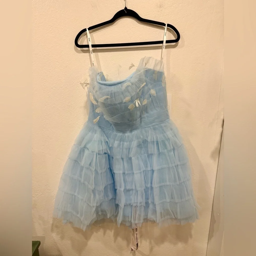 NWT Mac Duggal Blue Feathered Strapless Tulle Fit & Flare in size 10 - 20529